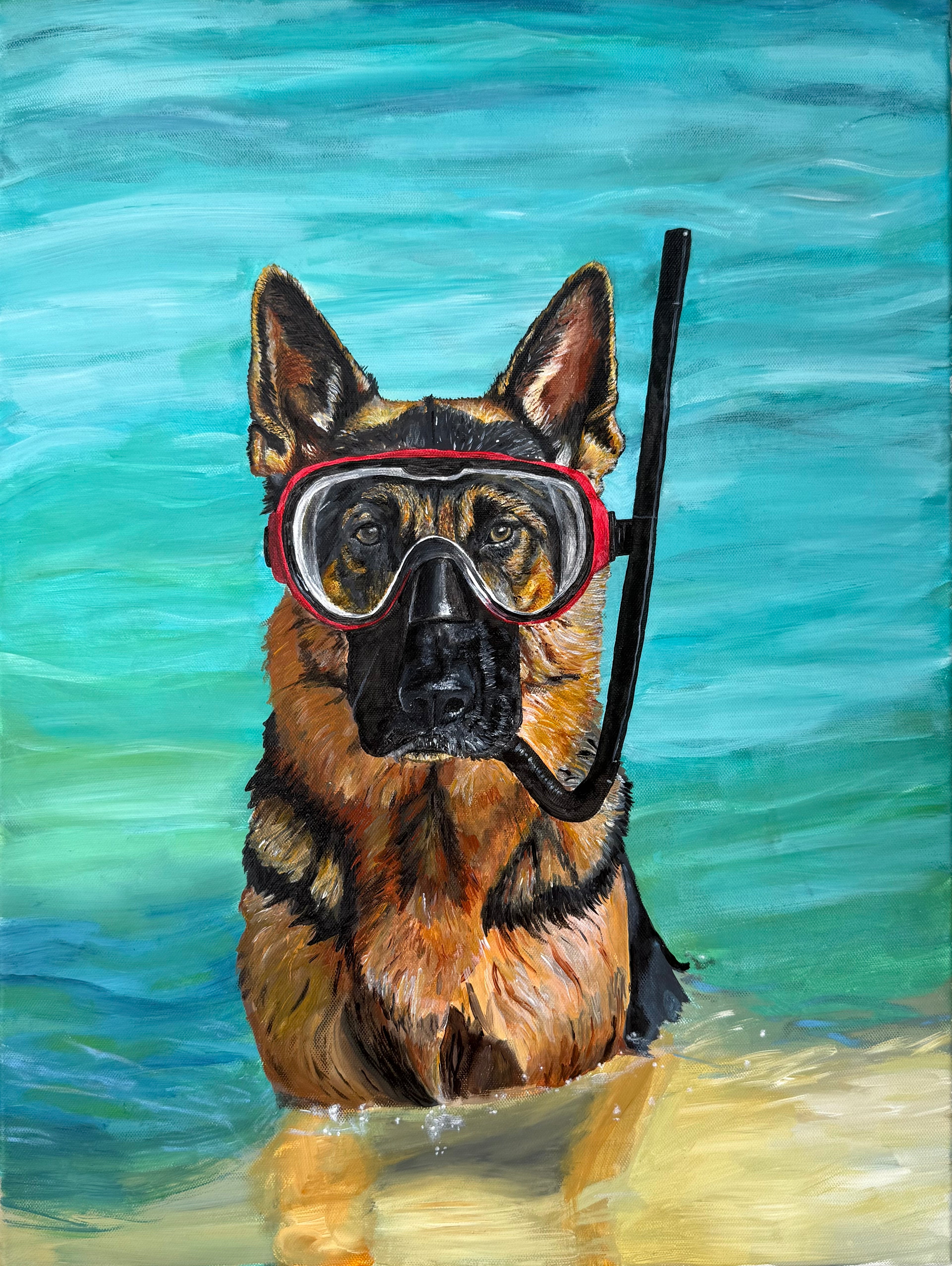 German Shepherd Snorkeling Print