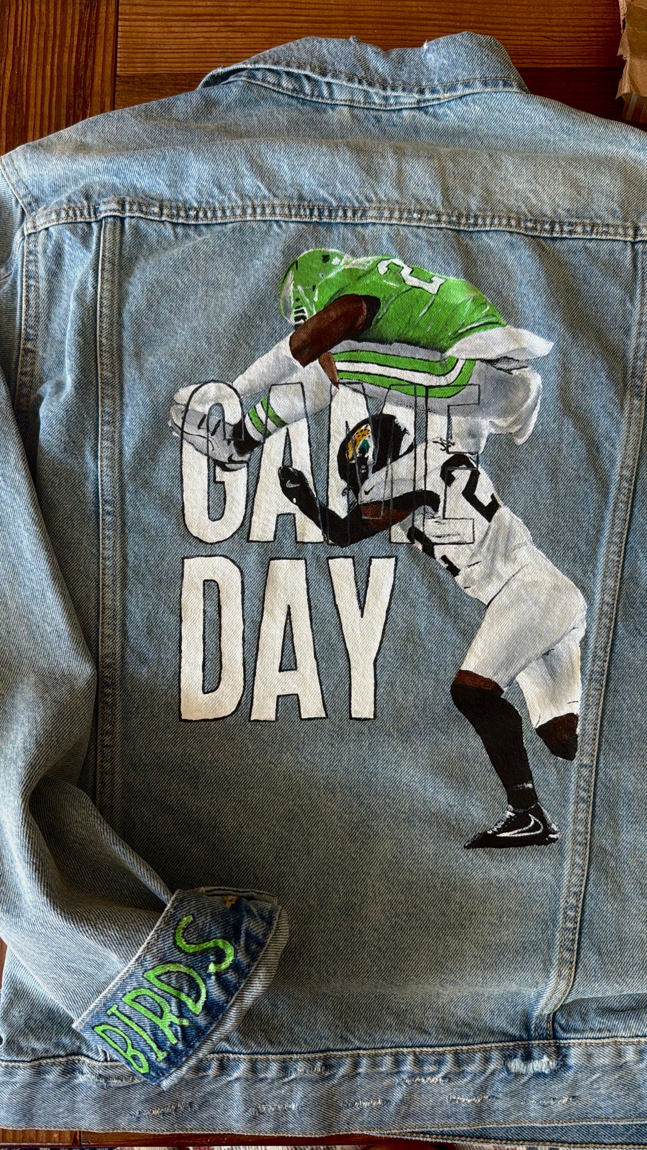 Custom Hand-Painted Denim Sports Jacket – Game Day Fan Art 🎨🏈🏀⚾️