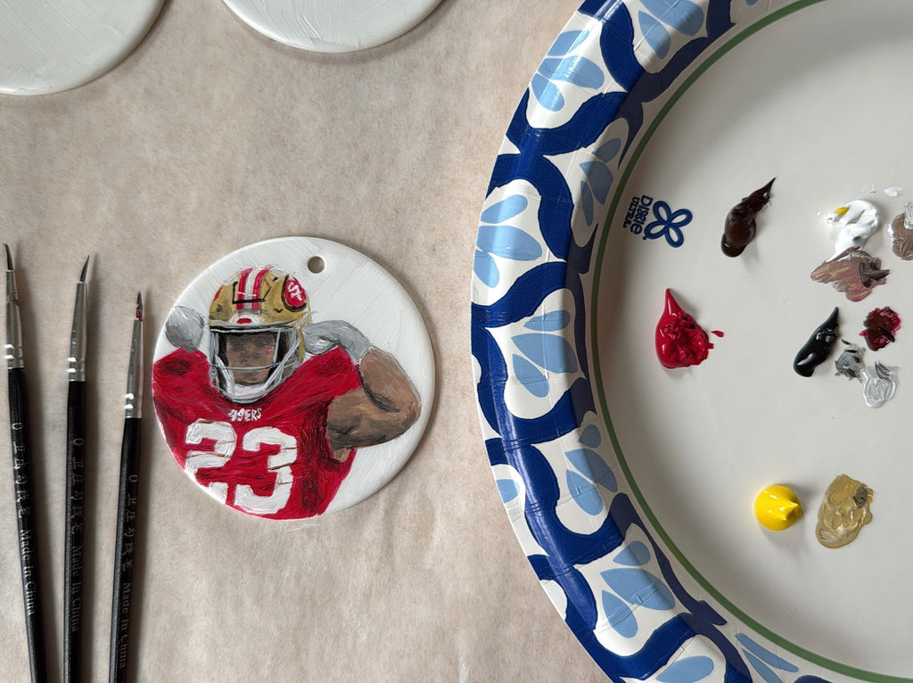 Custom Football Player Ceramic Ornament | Hand-Painted 2.75" Round | Personalized NFL-Inspired Gift