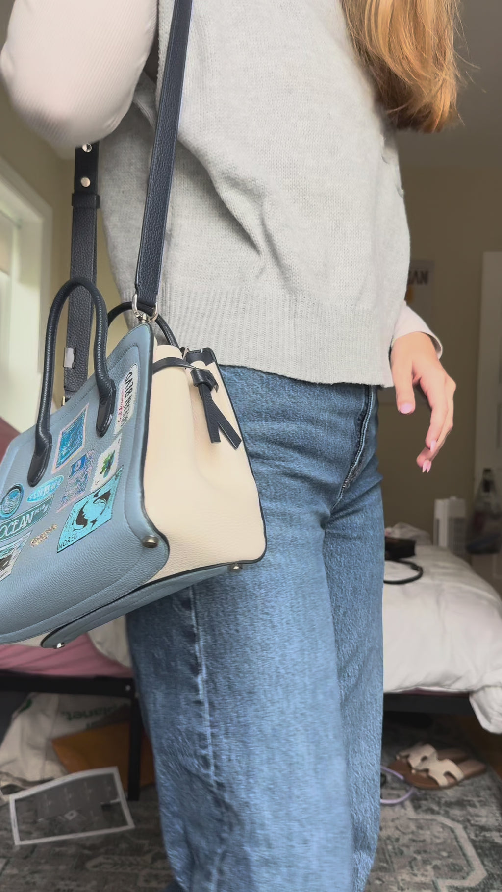 Hand-Painted Kate Spade Purse – Beach Stamp Design | Custom Summer Art Bag